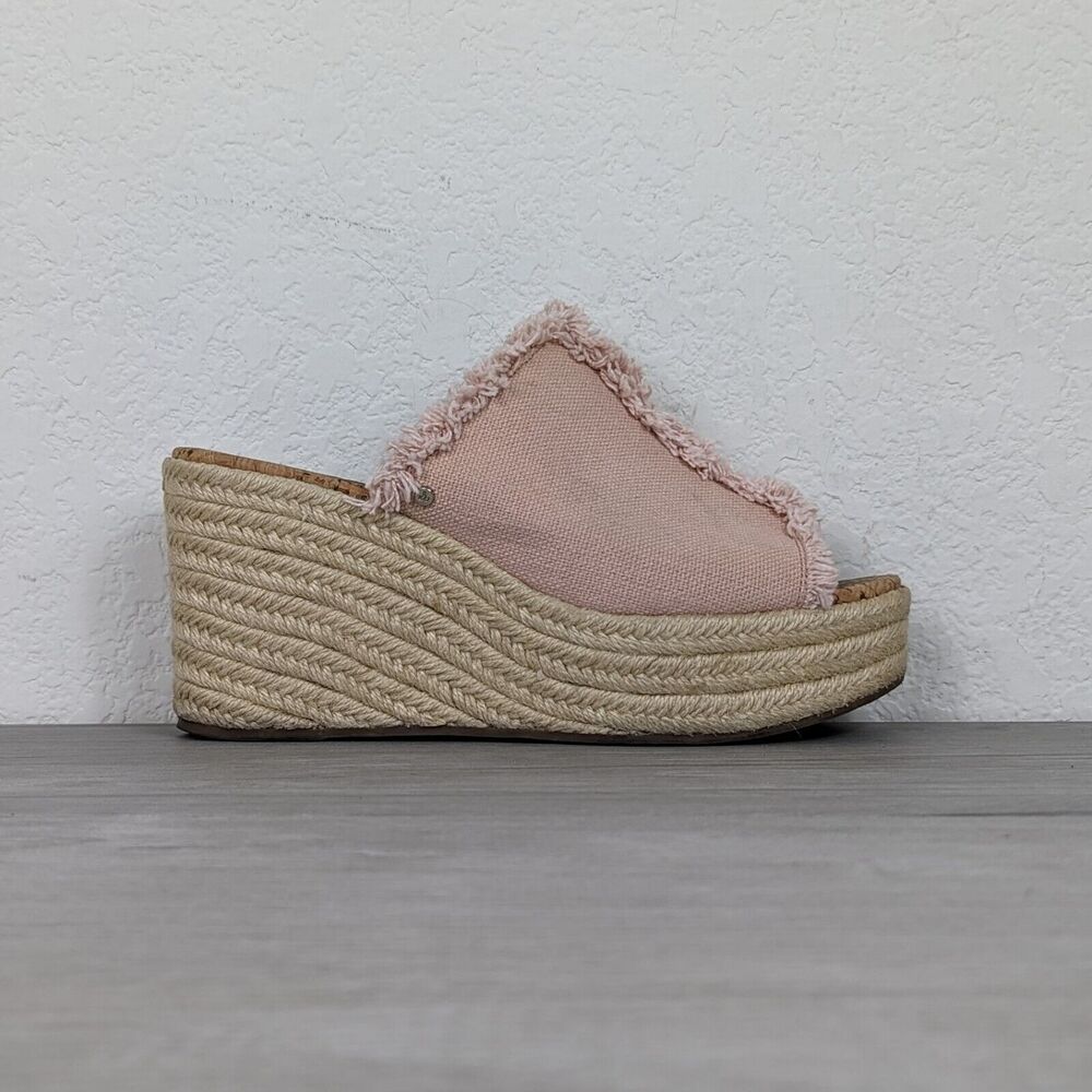 Sam Edelman Dina Womens Pink Canvas Frayed Edge Espadrille Wedges sz 8.5